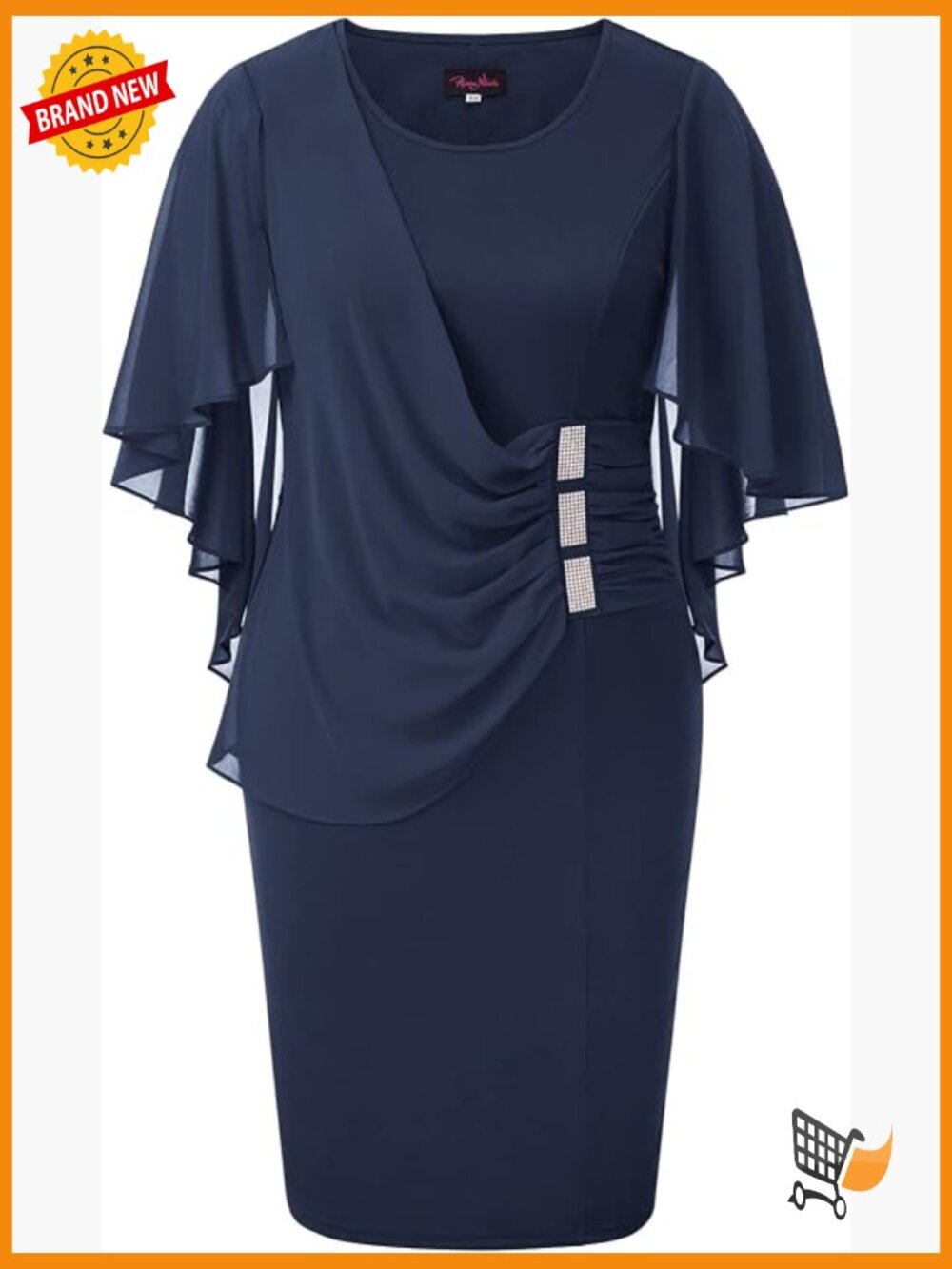 Plus Size Chiffon Ruffle Cape Sleeve Bodycon Pencil Midi Dress